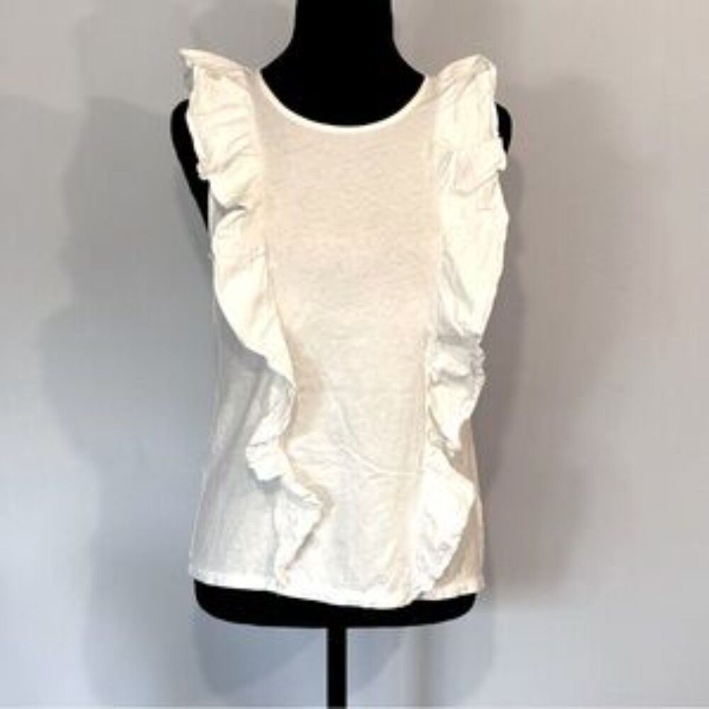 J. Crew Factory | Women’s White Front Ruffles Cotton Tank Top Size S
